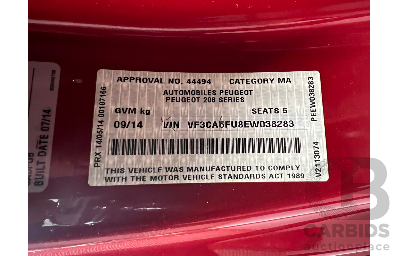 9/2014 Peugeot 208 GTi  3d Hatchback Red 1.6L Turbo