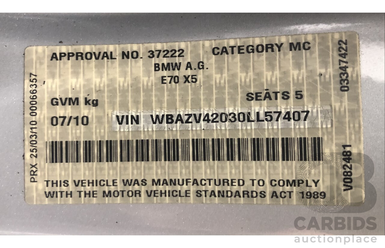 7/2010 Bmw X5 Xdrive 35i E70 MY10 4d Wagon Silver 3.0L Turbo
