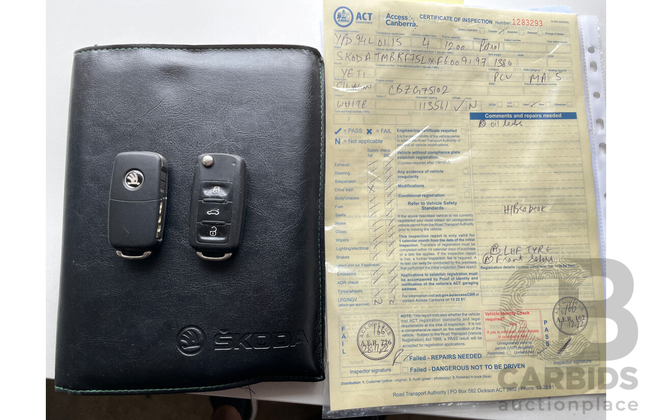 1/2015 Skoda Yeti Active 77 TSI (4x2) 5L MY15 4d Wagon White 1.2L