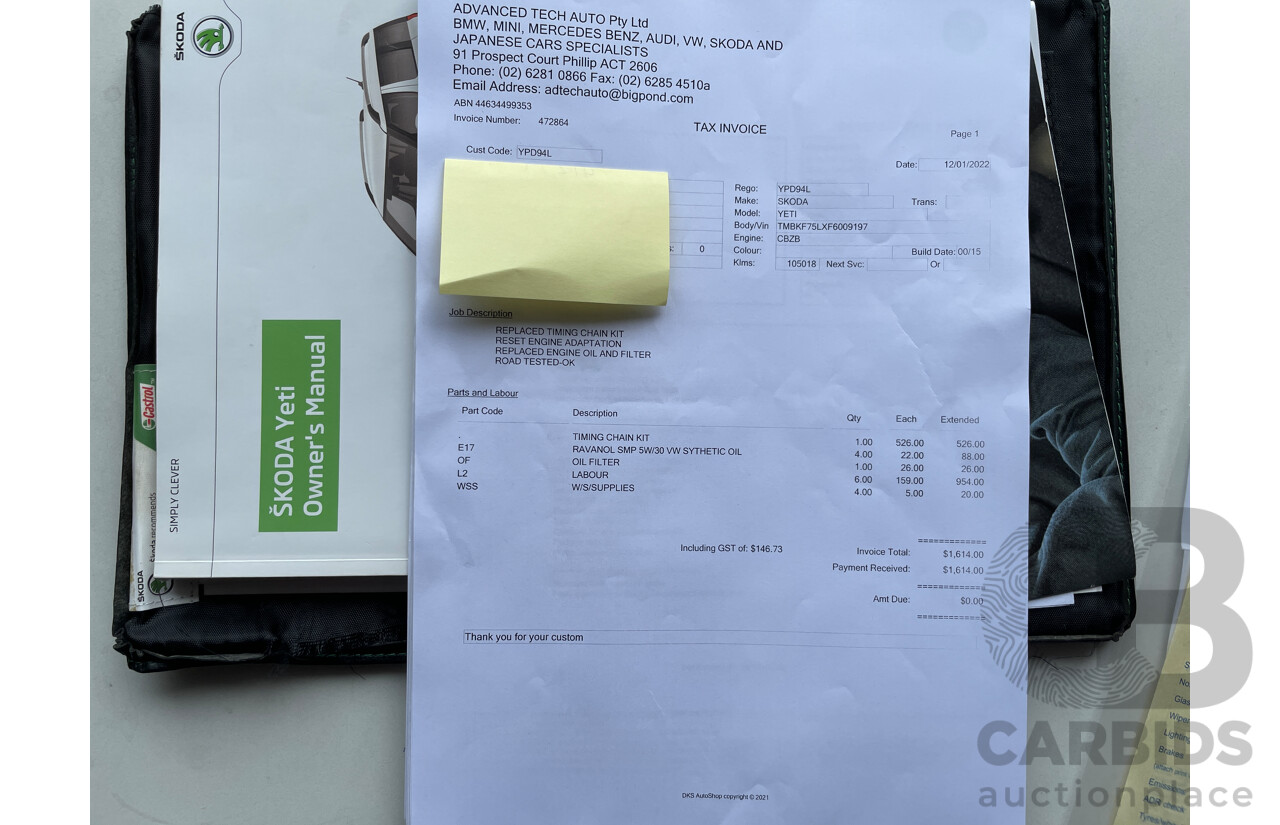 1/2015 Skoda Yeti Active 77 TSI (4x2) 5L MY15 4d Wagon White 1.2L