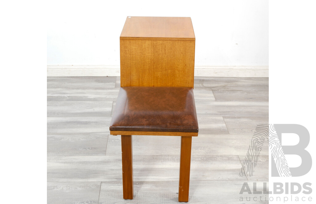 Mid Century Teak and Blown Vinyl Telephone Table with Cat Eye Handles, Probably Parker