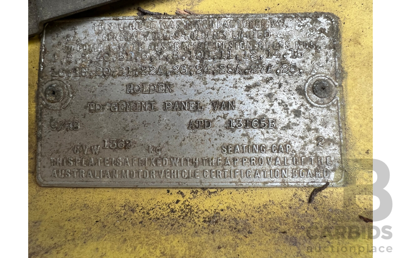 9/1978 Holden Gemini  TD Van Yellow 1.6L