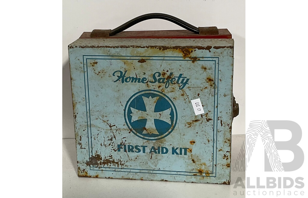Vintage Home Safety First Aid Kit - Metal Box Designed to Hang on Wall, Complete With Manual, Bandages, Antiseptic, Salt Tablets Etc and More