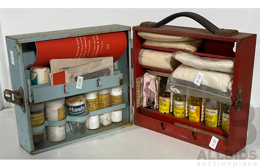 Vintage Home Safety First Aid Kit - Metal Box Designed to Hang on Wall, Complete With Manual, Bandages, Antiseptic, Salt Tablets Etc and More