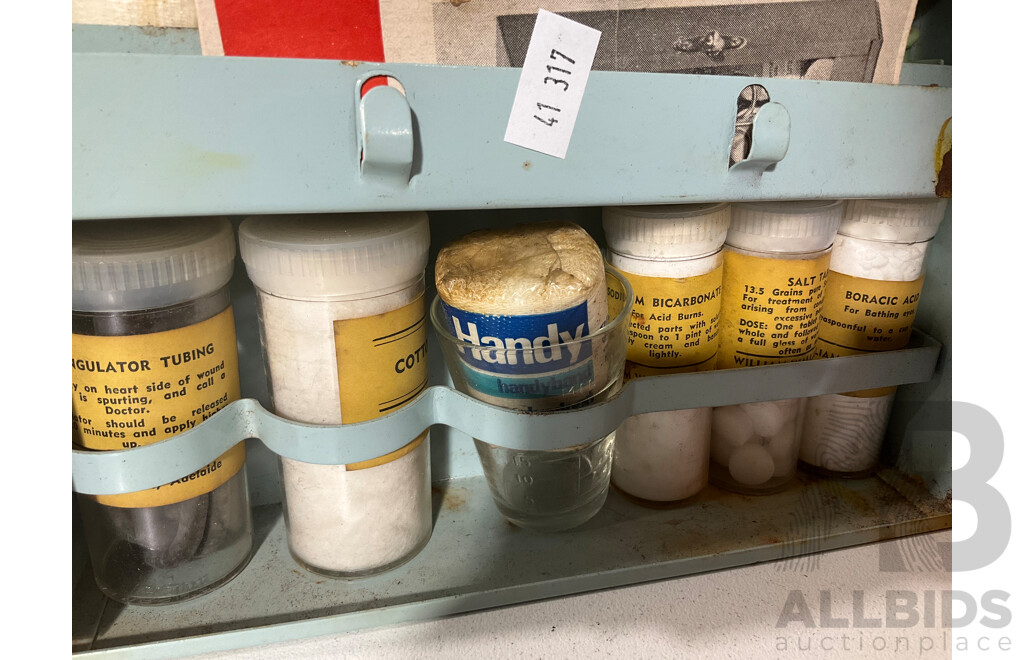 Vintage Home Safety First Aid Kit - Metal Box Designed to Hang on Wall, Complete With Manual, Bandages, Antiseptic, Salt Tablets Etc and More