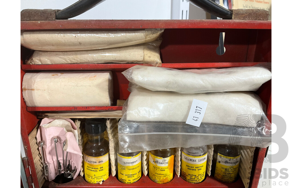 Vintage Home Safety First Aid Kit - Metal Box Designed to Hang on Wall, Complete With Manual, Bandages, Antiseptic, Salt Tablets Etc and More