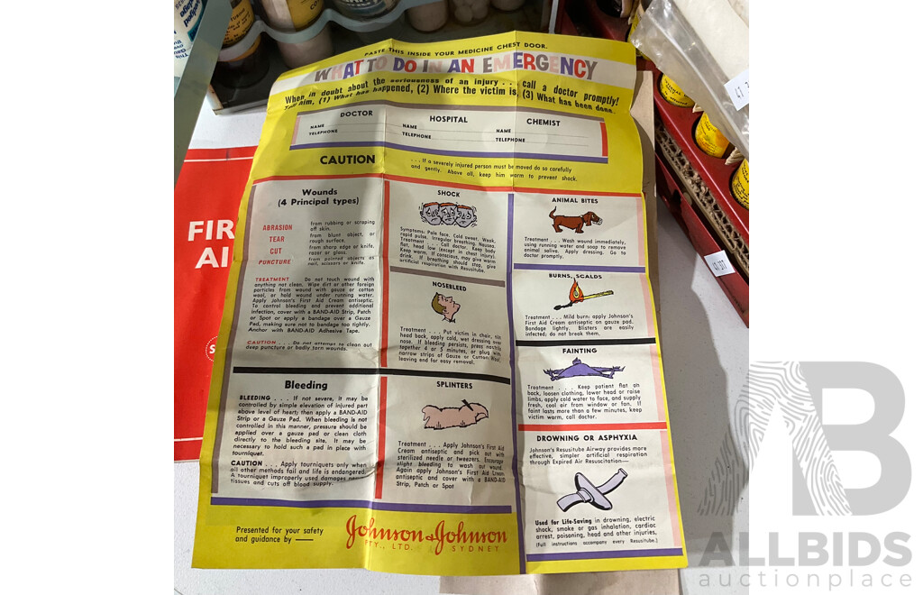 Vintage Home Safety First Aid Kit - Metal Box Designed to Hang on Wall, Complete With Manual, Bandages, Antiseptic, Salt Tablets Etc and More