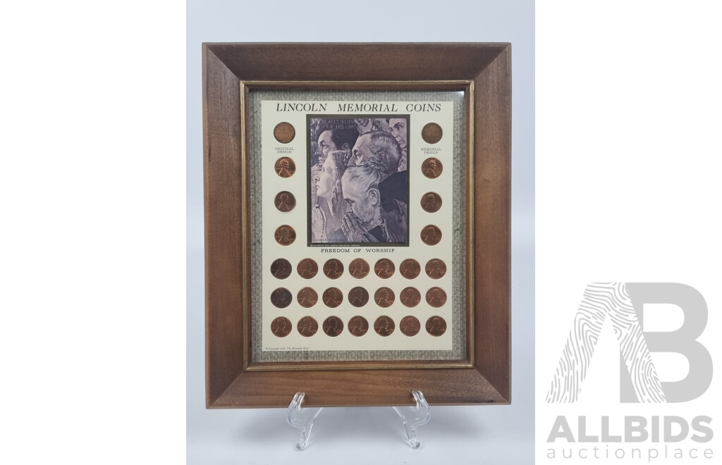 One Cent Lincoln Memorial Coins by the Kennedy Mint - Framed American Currency Presentation Board