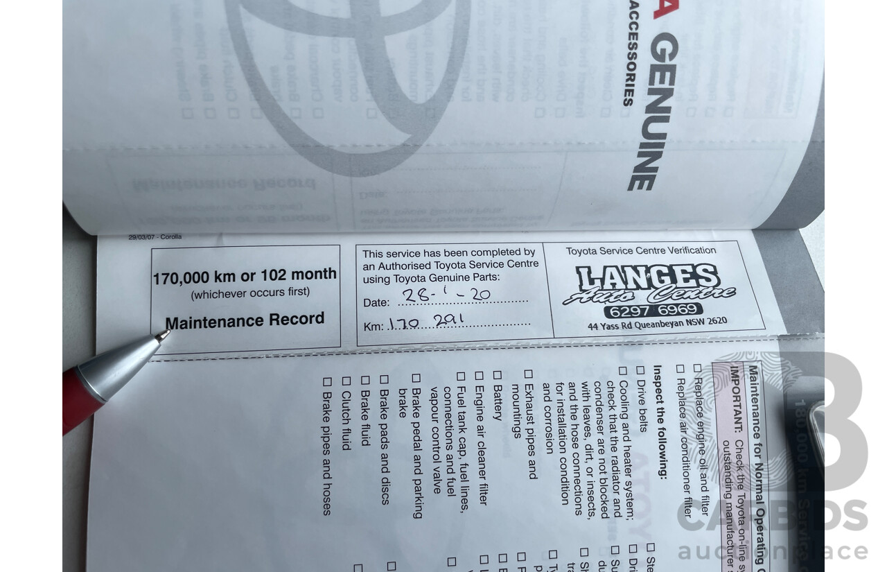 11/2007 Toyota Corolla Ascent ZRE152R 5d Hatchback Red 1.8L