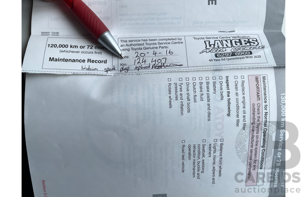 11/2007 Toyota Corolla Ascent ZRE152R 5d Hatchback Red 1.8L