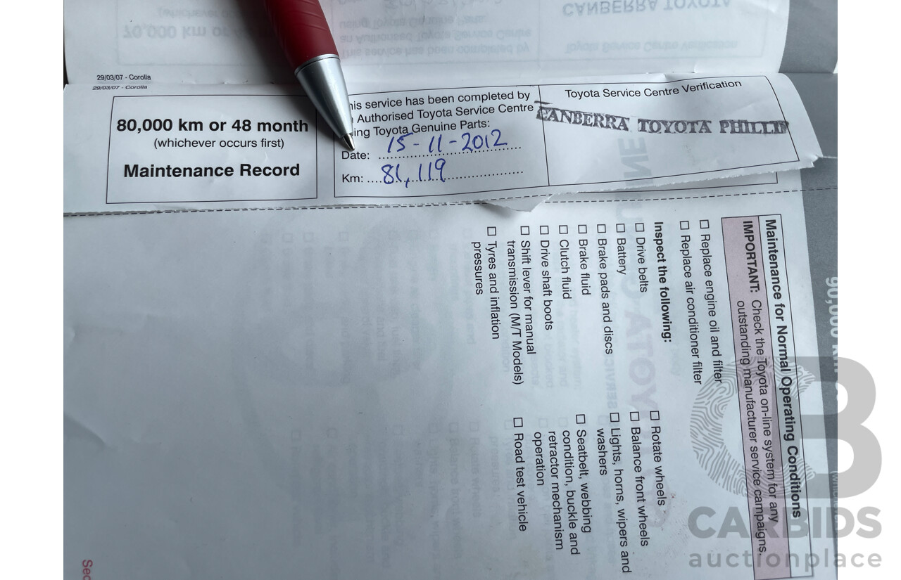 11/2007 Toyota Corolla Ascent ZRE152R 5d Hatchback Red 1.8L