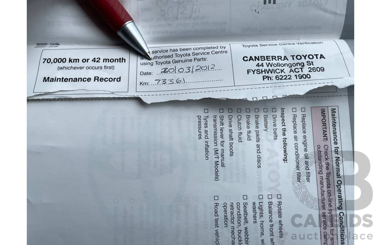 11/2007 Toyota Corolla Ascent ZRE152R 5d Hatchback Red 1.8L