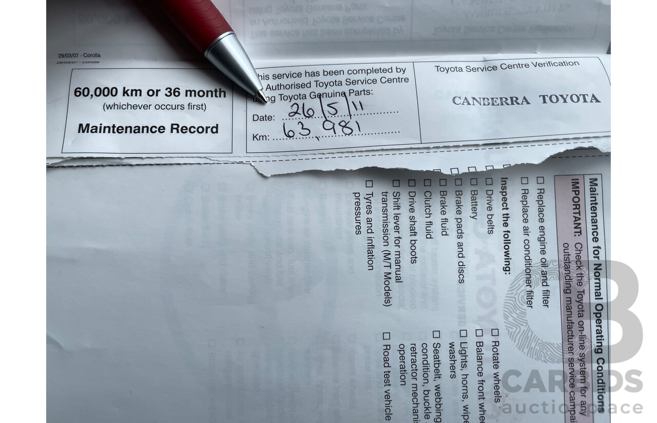 11/2007 Toyota Corolla Ascent ZRE152R 5d Hatchback Red 1.8L