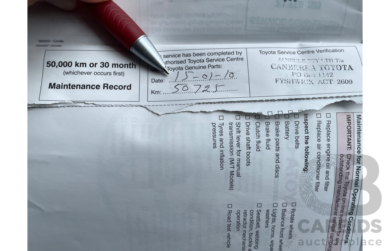 11/2007 Toyota Corolla Ascent ZRE152R 5d Hatchback Red 1.8L