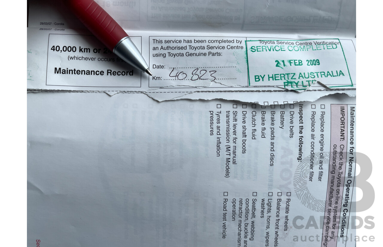 11/2007 Toyota Corolla Ascent ZRE152R 5d Hatchback Red 1.8L