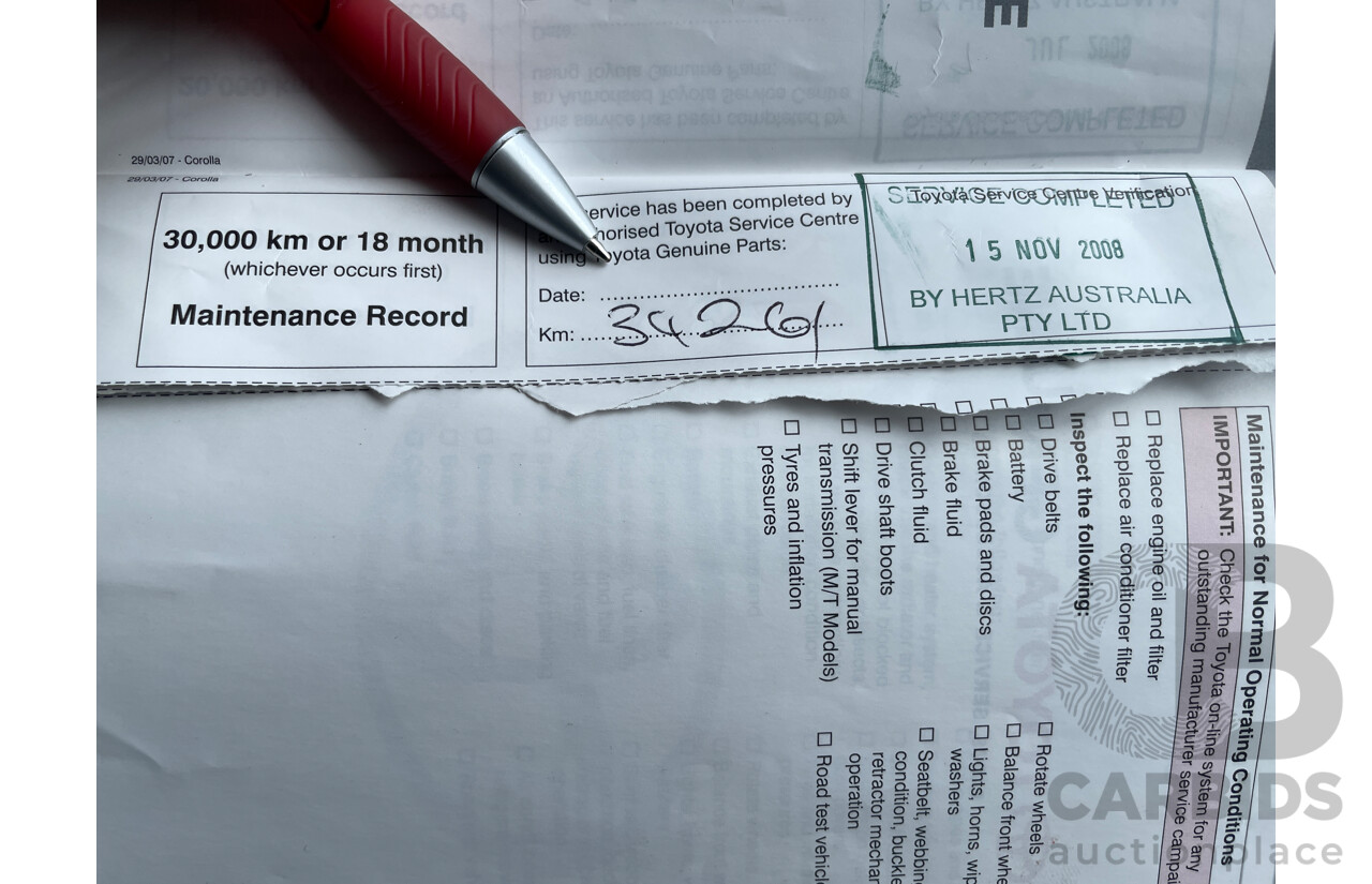 11/2007 Toyota Corolla Ascent ZRE152R 5d Hatchback Red 1.8L