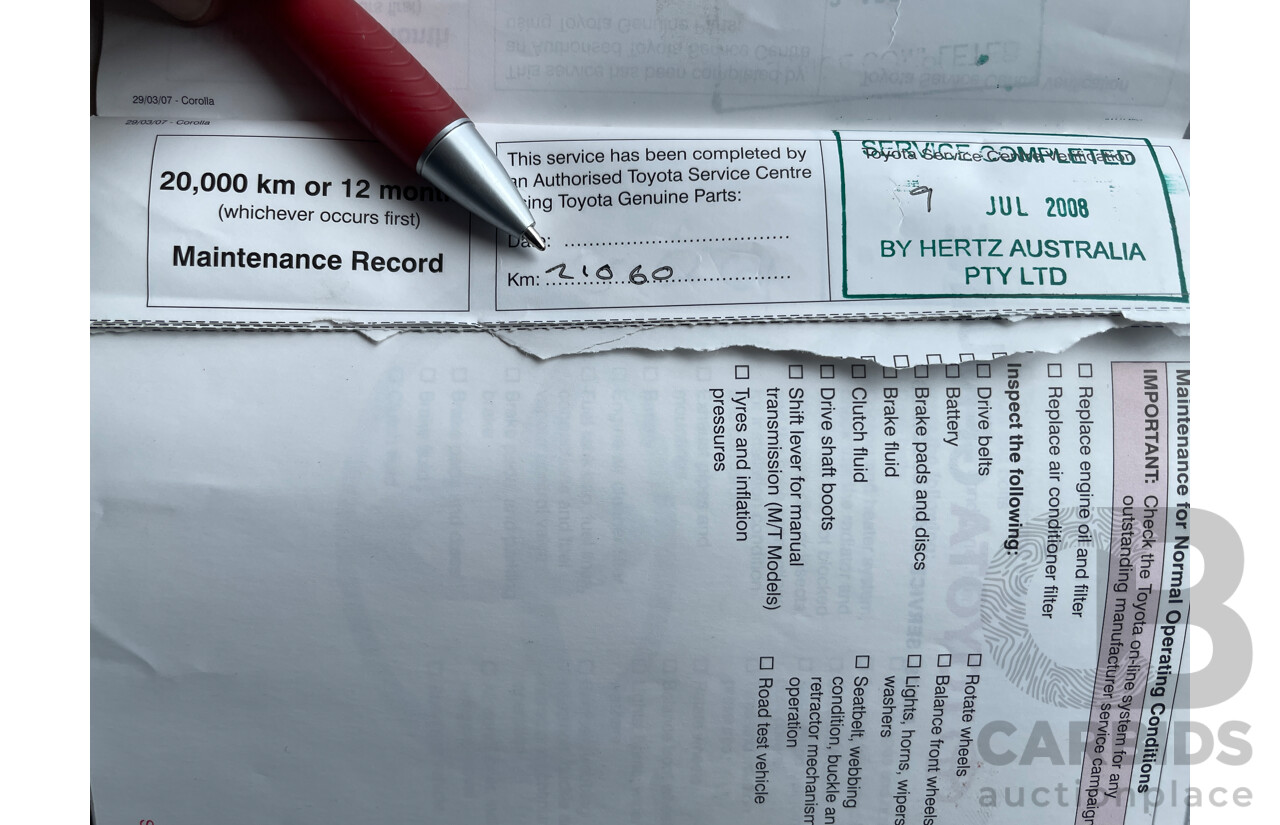 11/2007 Toyota Corolla Ascent ZRE152R 5d Hatchback Red 1.8L