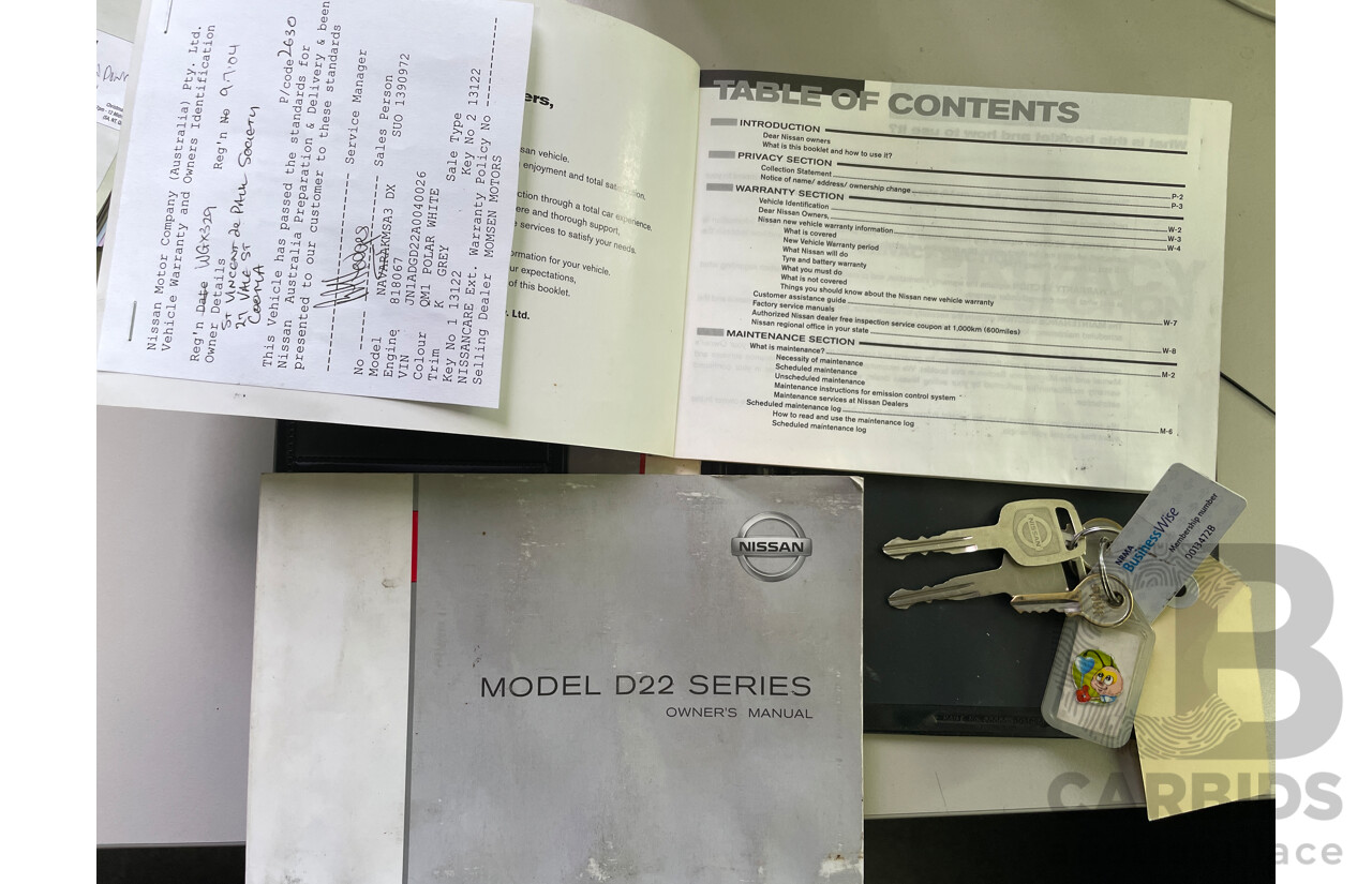 6/2004 Nissan Navara DX (4x2) D22 C/Chas White 2.4L