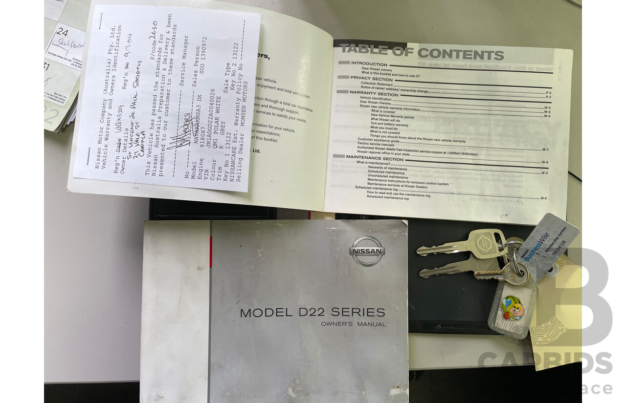 6/2004 Nissan Navara DX (4x2) D22 C/Chas White 2.4L