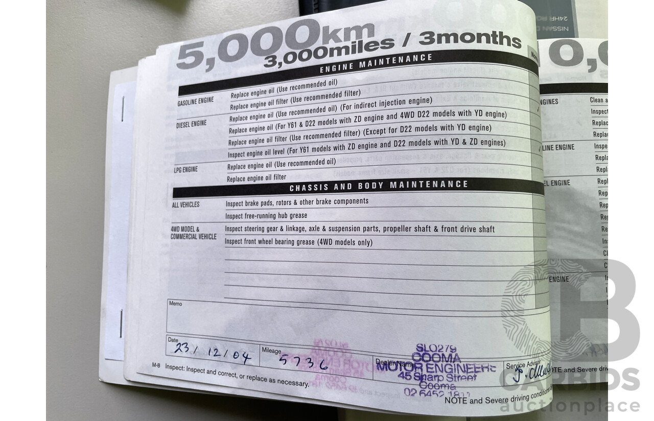 6/2004 Nissan Navara DX (4x2) D22 C/Chas White 2.4L