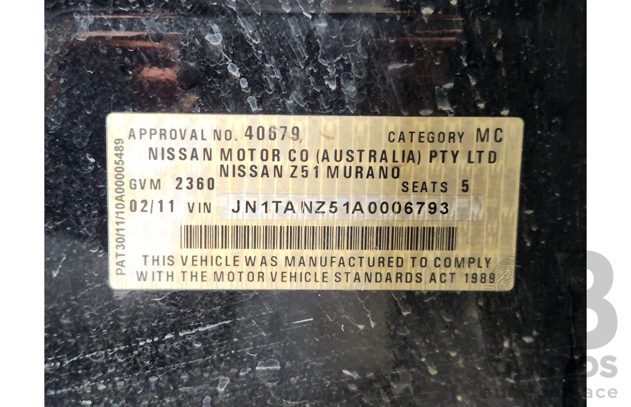 2/2011 Nissan Murano ST Z51 MY10 4d Wagon Black 3.5L