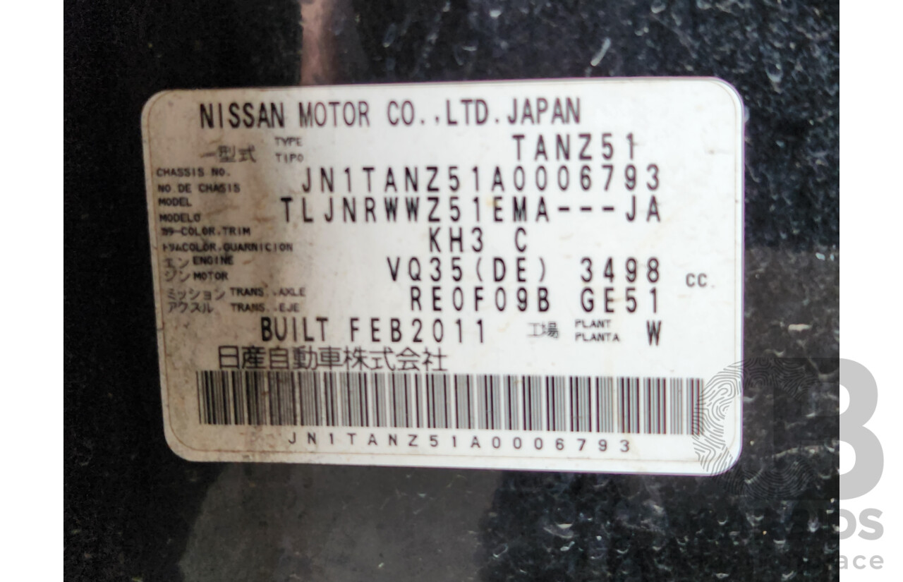 2/2011 Nissan Murano ST Z51 MY10 4d Wagon Black 3.5L