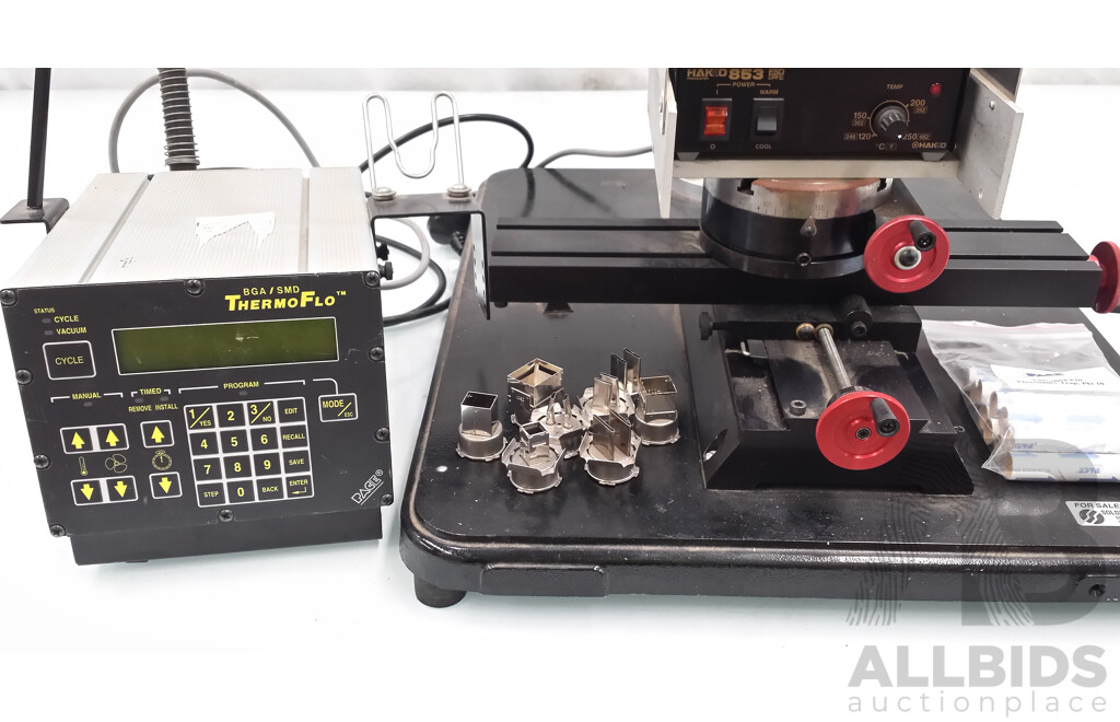 PACE PPS 95 BGA/SMD ThermoFlo Rework Station and Hakko 853 ESD Preheater With Pace Hot Air Handpiece and Clamp Stand Repair Platform