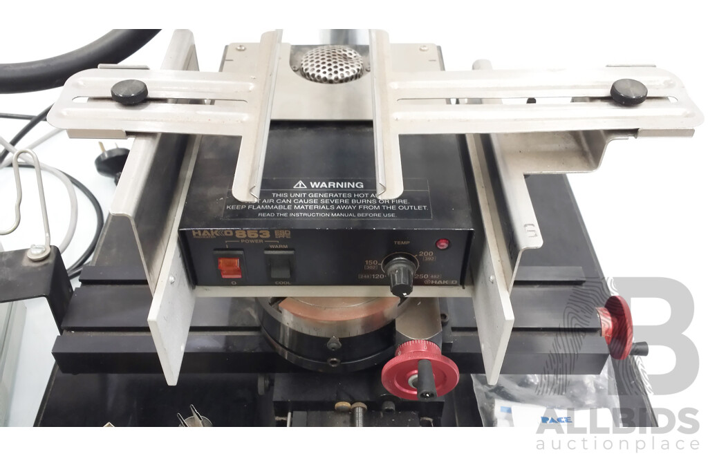 PACE PPS 95 BGA/SMD ThermoFlo Rework Station and Hakko 853 ESD Preheater With Pace Hot Air Handpiece and Clamp Stand Repair Platform