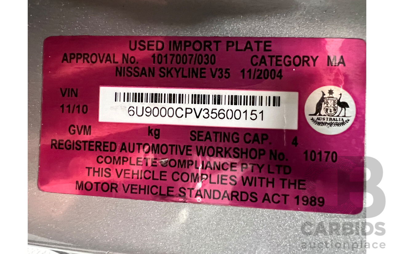 11/2004 Nissan Skyline V35 350GT 2d Coupe Silver 3.5L V6