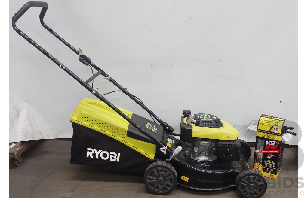 Ryobi 160cc OHV Four Stroke Petrol Powered Lawn Mower and Pest Expert 2L Barrier Spray Unit
