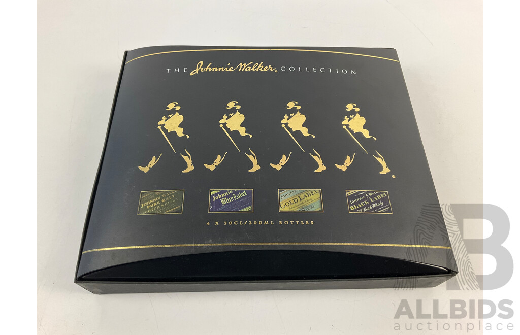 The Johnnie Walker Collection, 4 X 200ml Bottles of Green Label, Blue Label, Gold Label and Black Label in Original Presentation Box