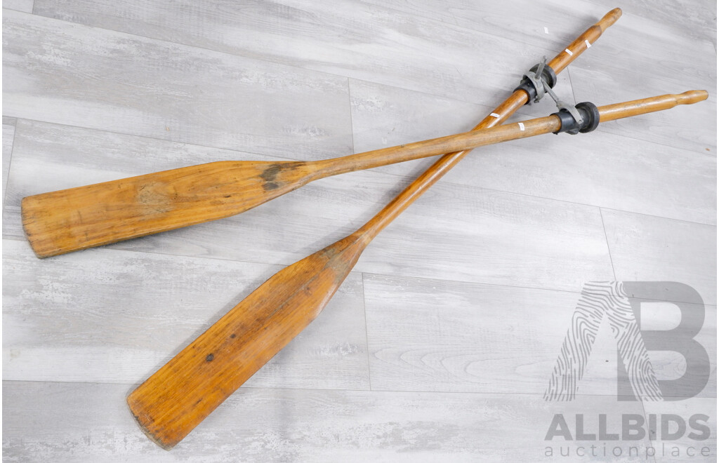 Pair of Vintage Rowboat Oars with Rollocks