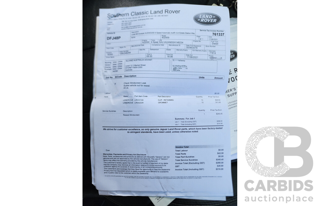 6/2016 Range Rover Evoque TD4 150 SE LV MY16.5 5d Wagon White 2.0L Turbo Diesel