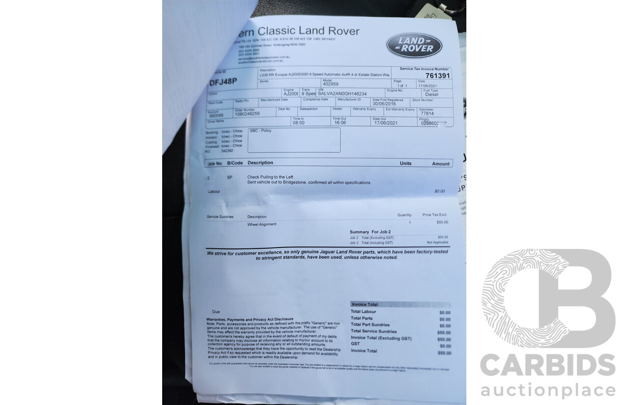 6/2016 Range Rover Evoque TD4 150 SE LV MY16.5 5d Wagon White 2.0L Turbo Diesel