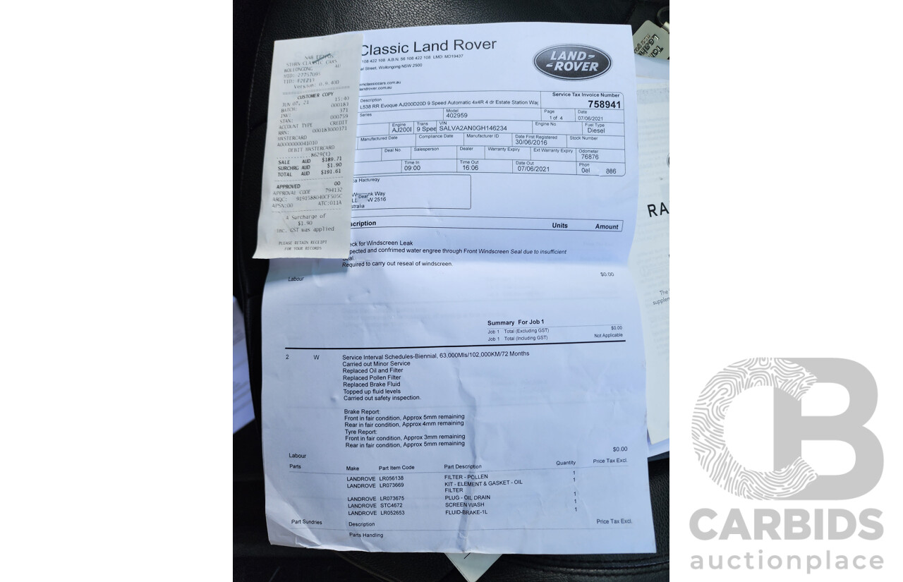 6/2016 Range Rover Evoque TD4 150 SE LV MY16.5 5d Wagon White 2.0L Turbo Diesel