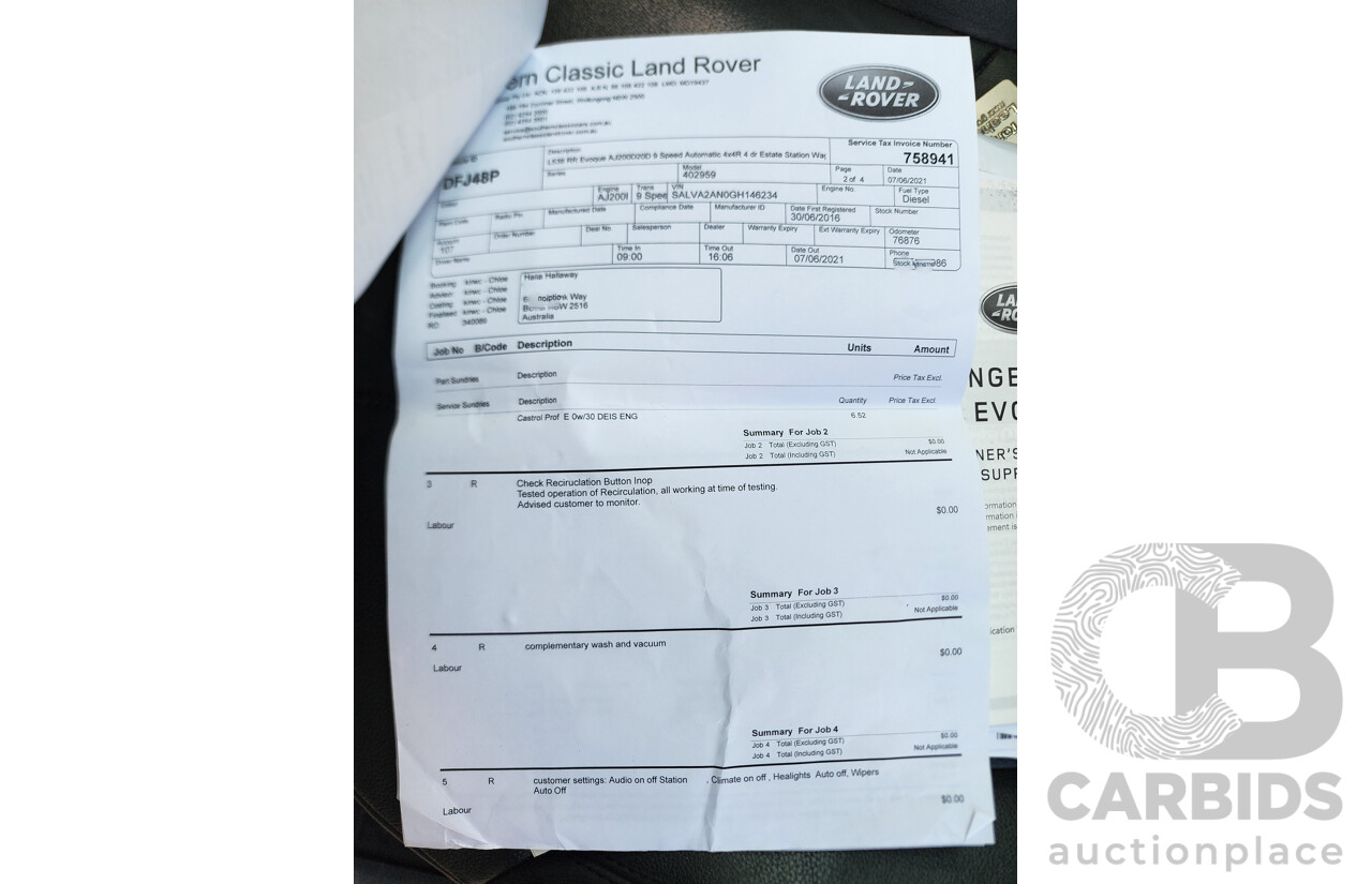 6/2016 Range Rover Evoque TD4 150 SE LV MY16.5 5d Wagon White 2.0L Turbo Diesel