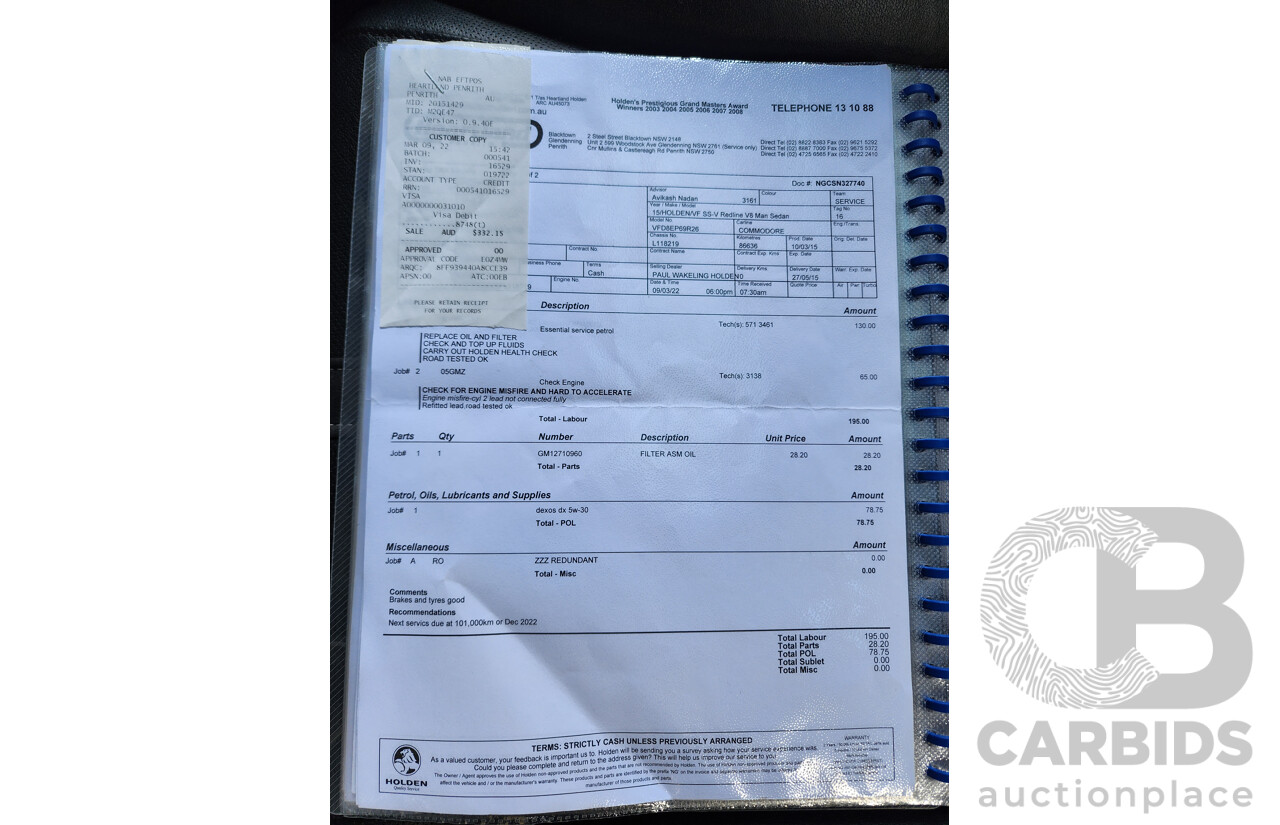 3/2015 Holden Commodore SS-V Redline VF MY15 4d Sedan Silver 6.0L V8