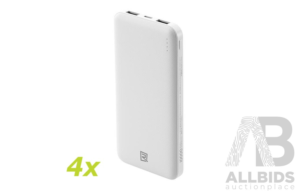 REMAX (RPP-119) 10,000mAh Powerbank (White) - Brand New - ORP $62.00 - Lot of Four