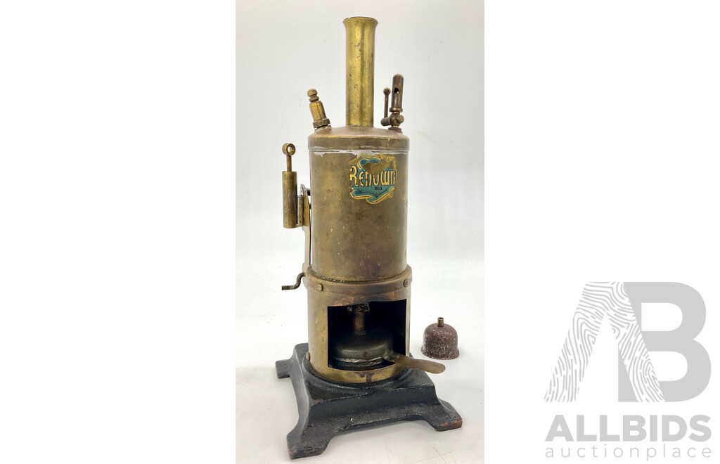 Vintage Renown Brass and Cast Iron Base Steam Engine Vertical Boiler, Made in Sydney With Burner Tray and Instructions