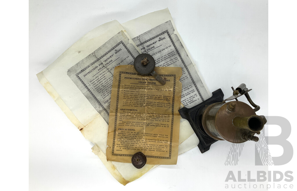Vintage Renown Brass and Cast Iron Base Steam Engine Vertical Boiler, Made in Sydney With Burner Tray and Instructions