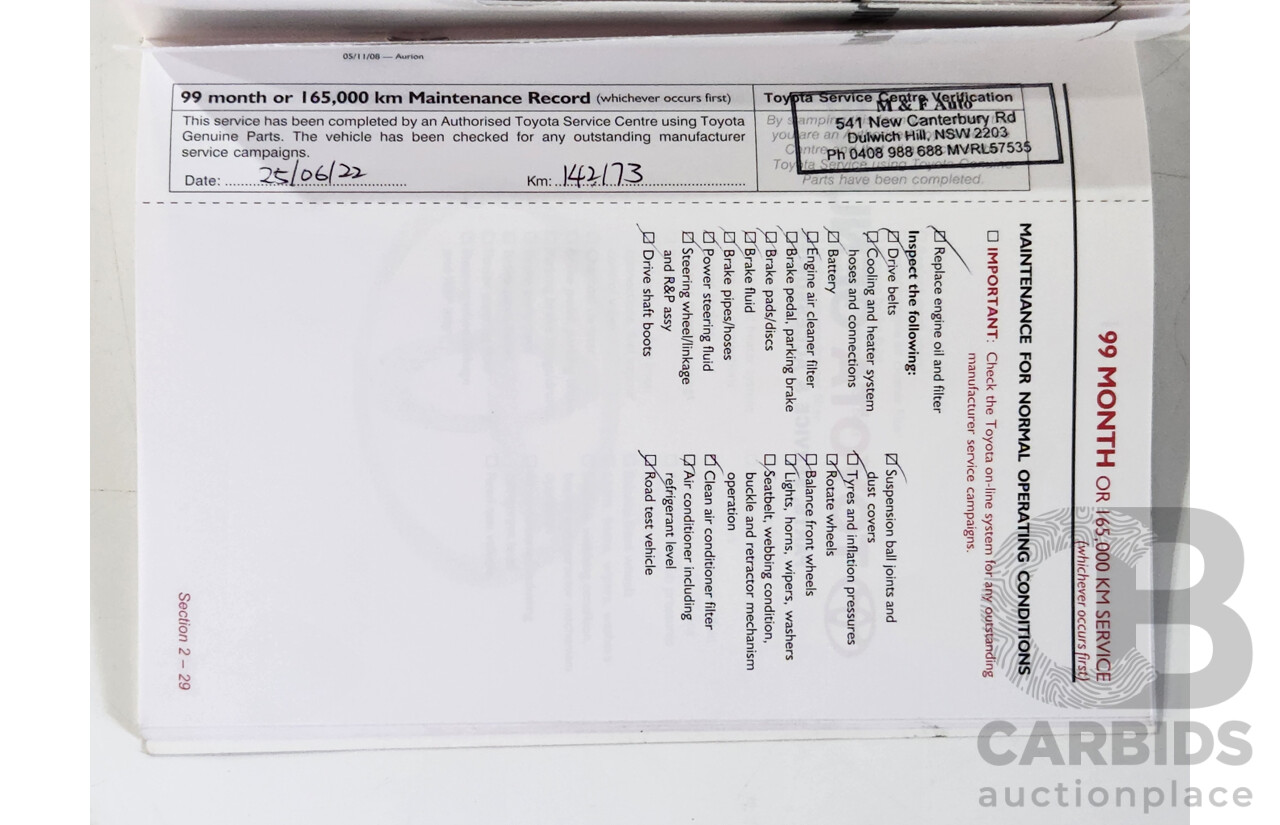 2/2010 Toyota Aurion AT-X GSV40R 09 UPGRADE 4d Sedan Diamond White 3.5L