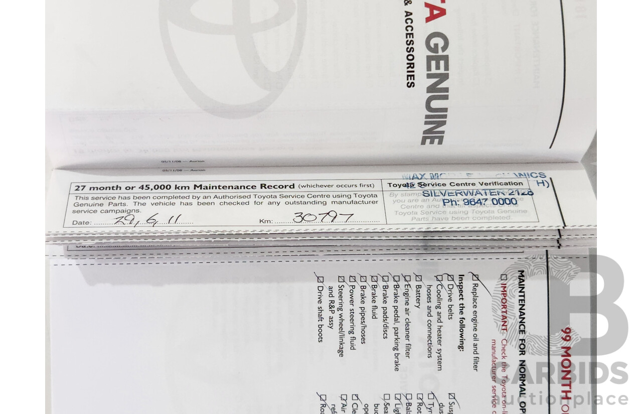 2/2010 Toyota Aurion AT-X GSV40R 09 UPGRADE 4d Sedan Diamond White 3.5L