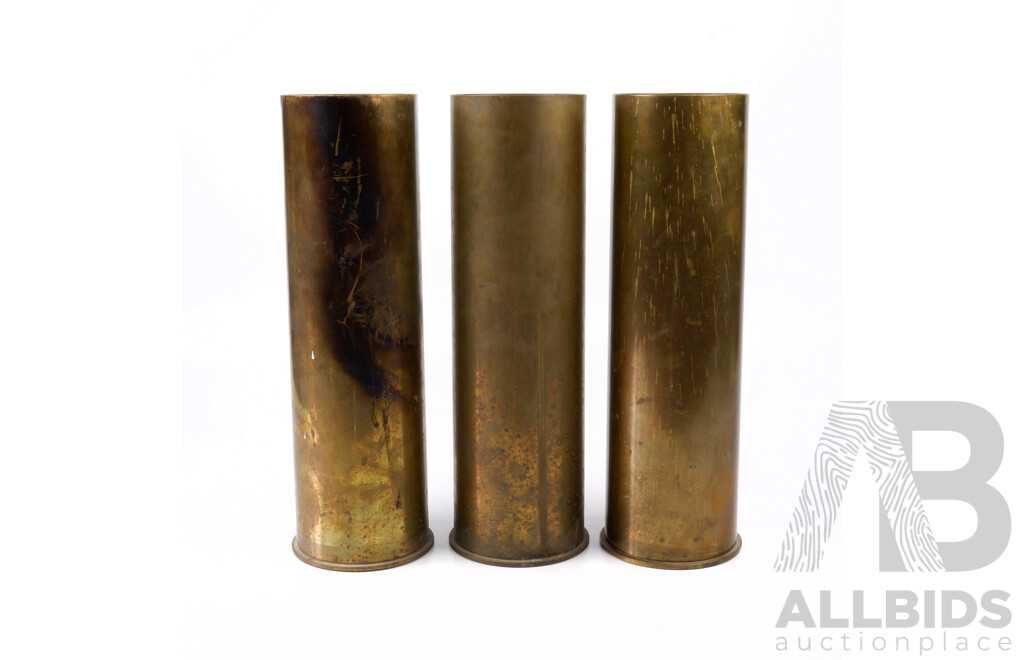 Three Vintage Australian Army 105mm M14 L2A2 Brass Howitzer or Hamil Gun Shells (3)