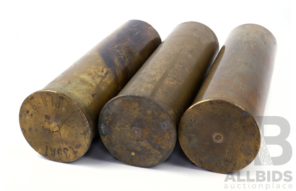 Three Vintage Australian Army 105mm M14 L2A2 Brass Howitzer or Hamil Gun Shells (3)