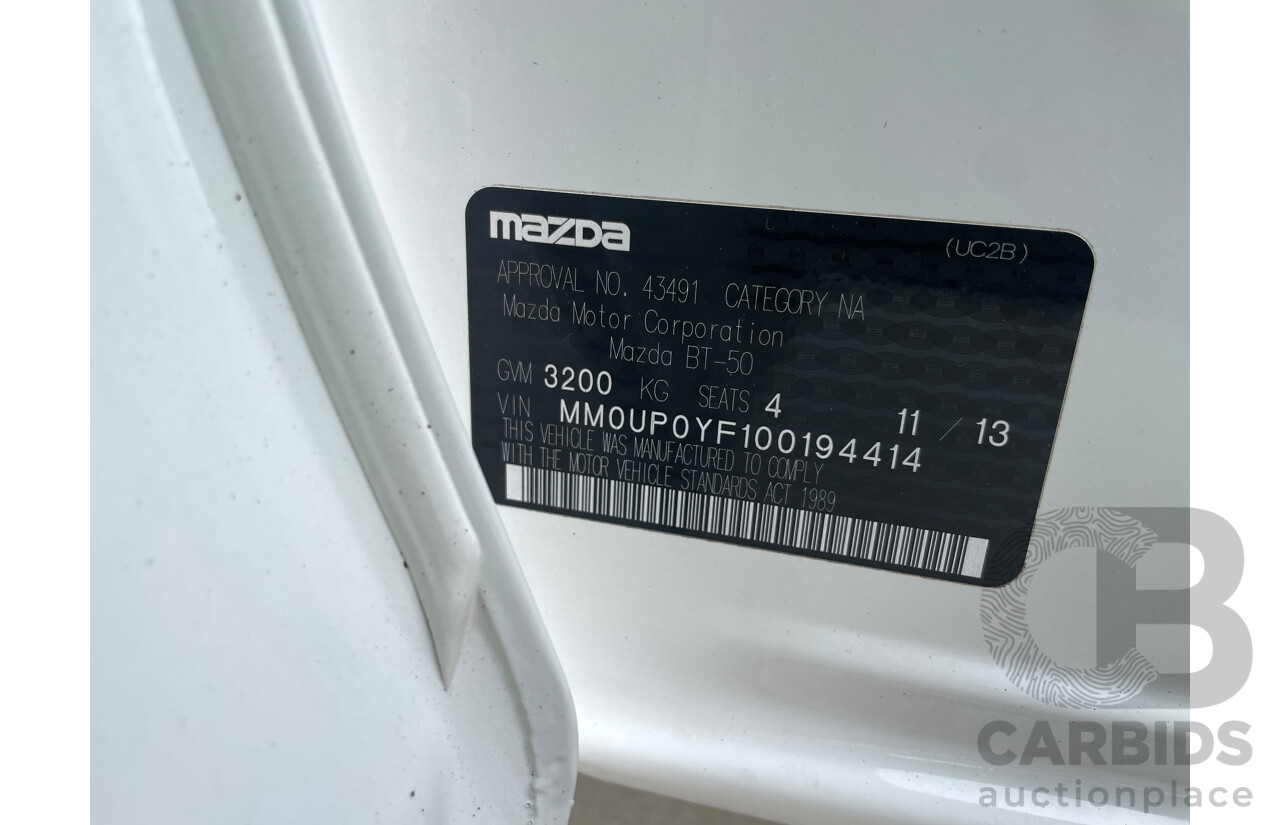 11/2013 Mazda Bt50 XT (4x2) MY13 Freestyle C/Chas White 3.2L