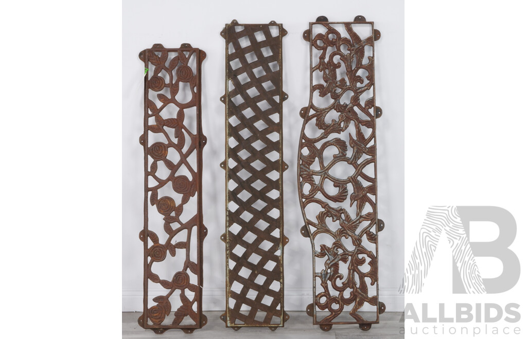 Collection of Three Cast Iron Bench Backs