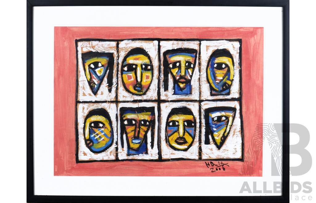 Contemporary Vietnamese Composition, Faces 2006, Mixed Media on Paper