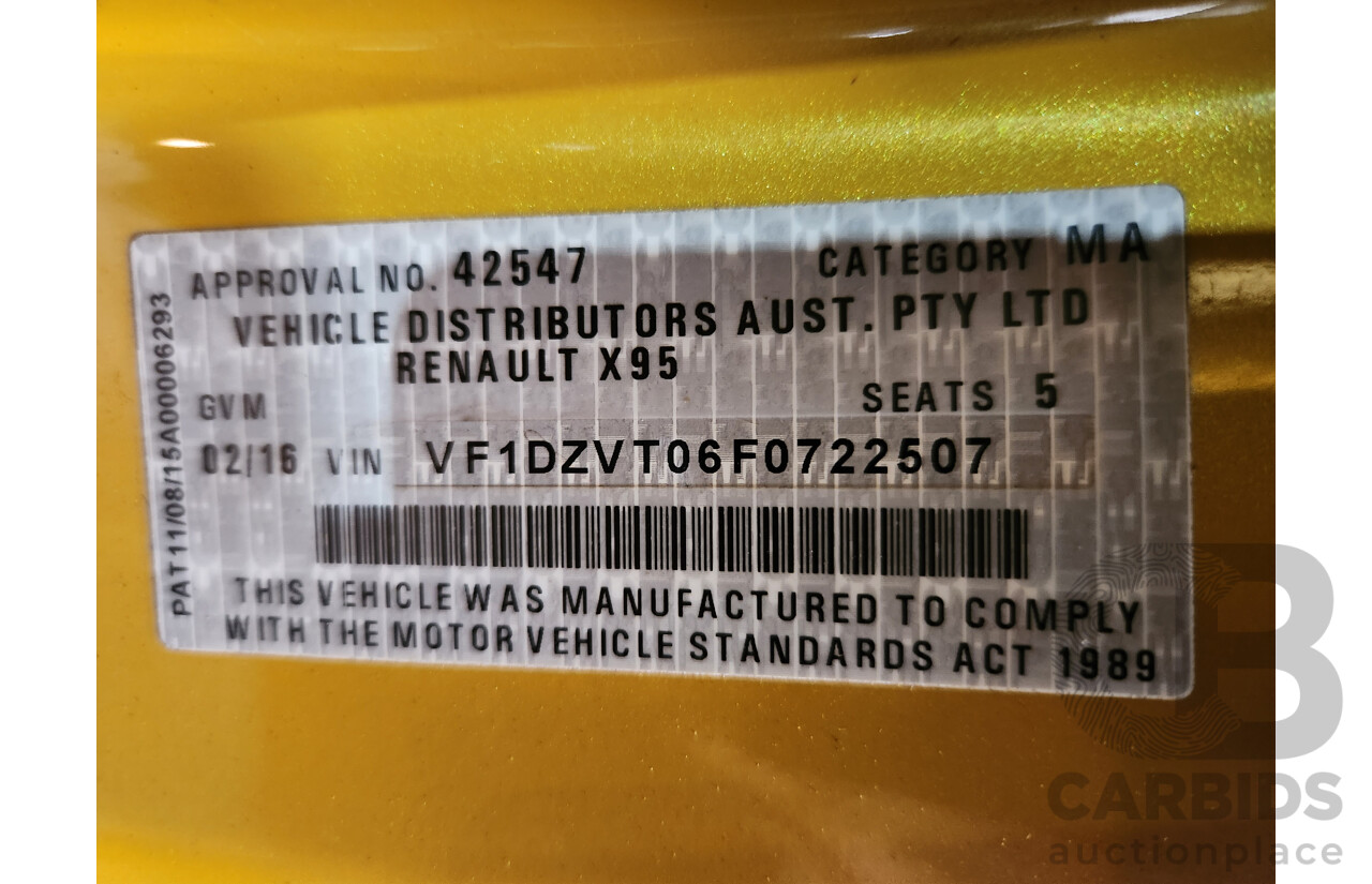 2/2016 Renault Megane RS 275 CUP Premium X95 MY15 3d Hatchback Liquid Yellow Metallic 2.0L Turbo