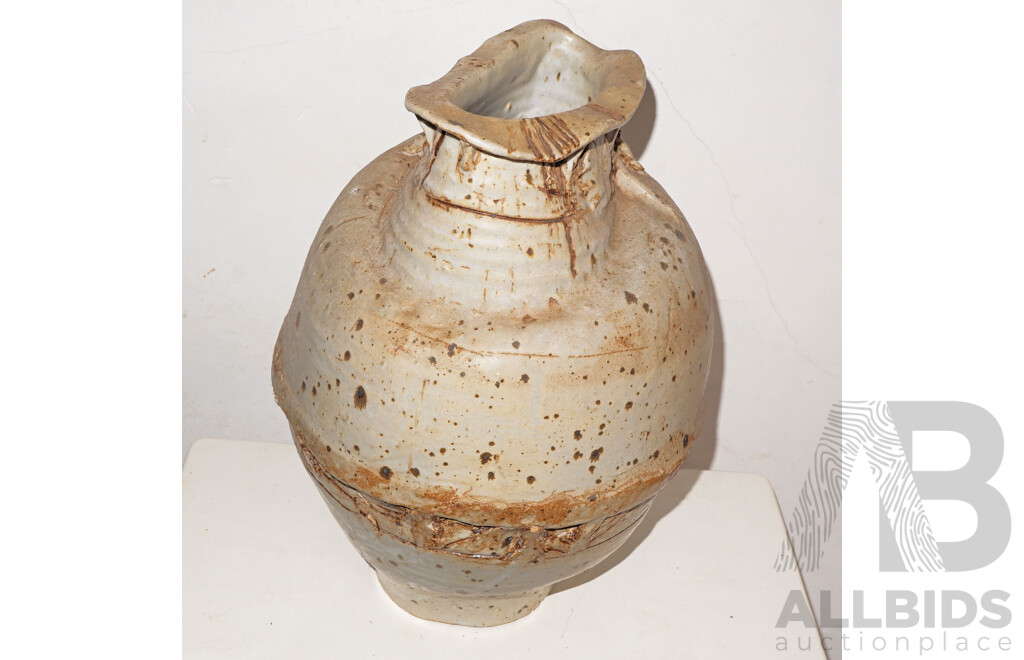 Gus McLaren (1923-2008) Large Unusual Hand Built Stoneware Vase, Painted Signature Gus McLaren 75, Height 36cm