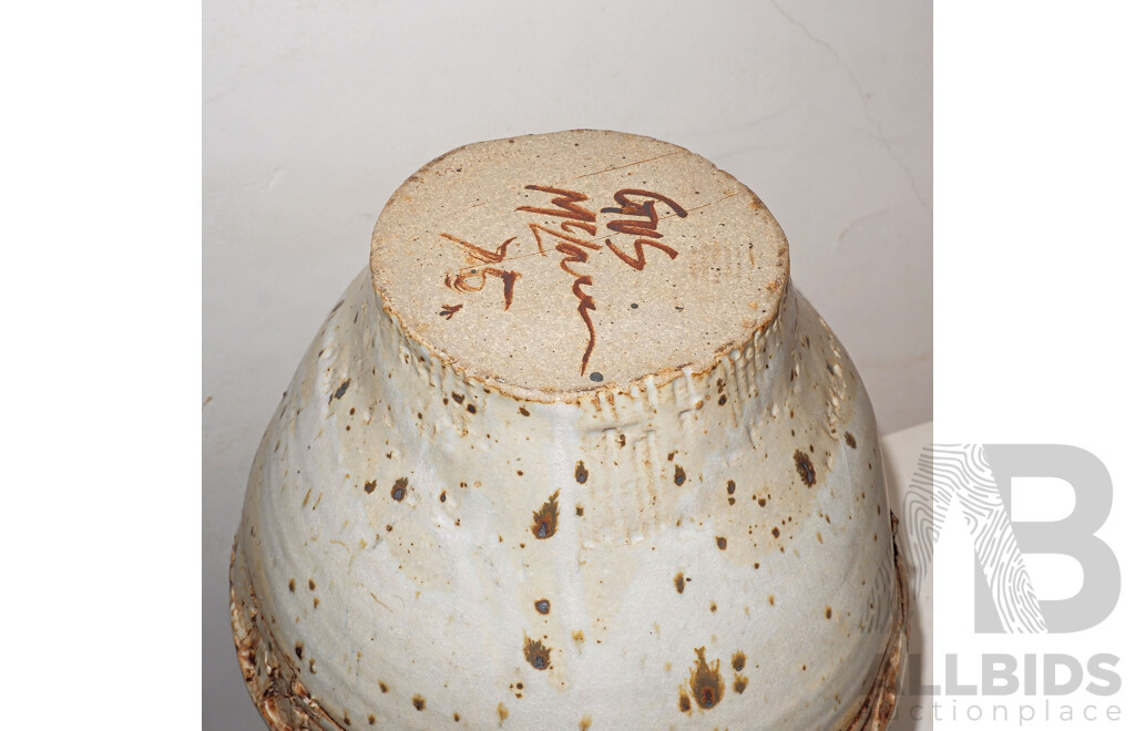 Gus McLaren (1923-2008) Large Unusual Hand Built Stoneware Vase, Painted Signature Gus McLaren 75, Height 36cm